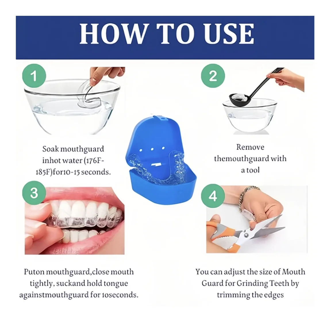 Hot Sale 4pcs/Box Mouth Guards for Clenching Teeth Moldable Dental Teeth Night Guard for Adult Stop Teeth Grinding Bruxism Tray