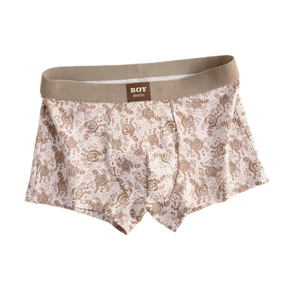 

L-3XL Plus Size Men's Boxer Briefs Retro Rose Flower Seamless Underwear for Man Lingerie Elastic Shorts Underpants Male