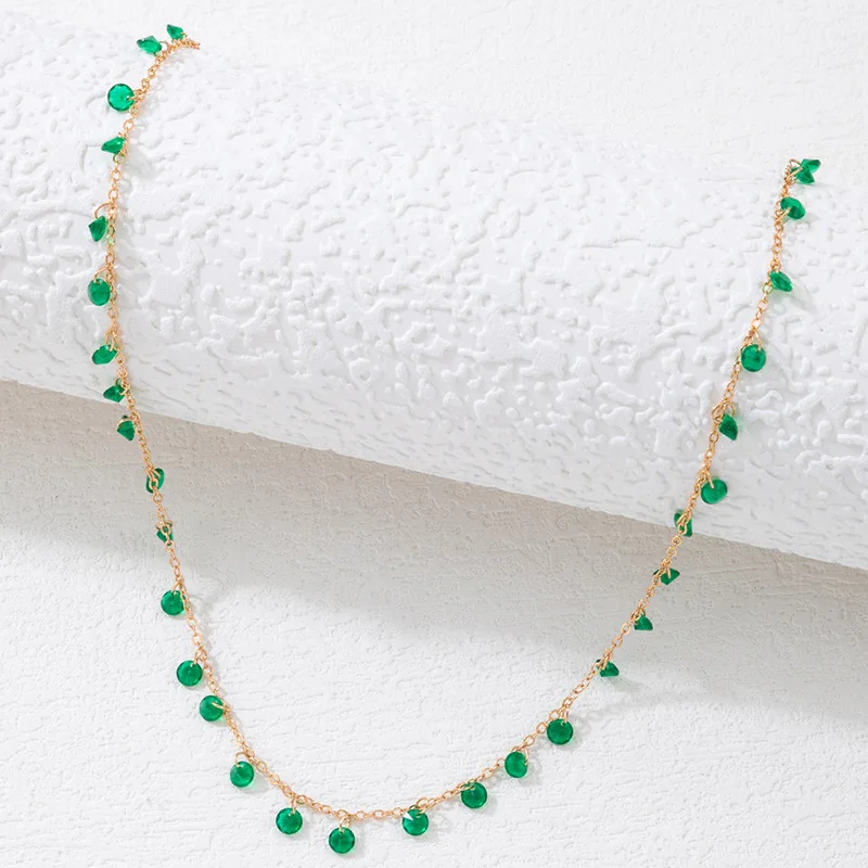 2024 Exquisite Vintage Green Zircon Women\'s Necklace Fashion Trendy Clavicle Chain Necklaces  Girls Jewelry Gift Wholesale