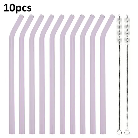 10pcs Pink Glass Straw Set with Brush Reusable Glass Straws Set Drinking Straws for Cocktail Smoothie Milkshake Bar Accessories