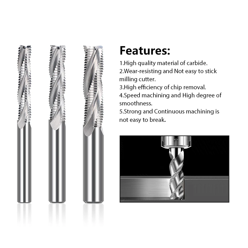 HAMPTON 1 STÜCK Schruppfräser 4-12mm Schaft Wolframkarbid 3 Flöten Fräser Für Metall Aluminium CNC Maschine Fräswerkzeuge – Detail 2