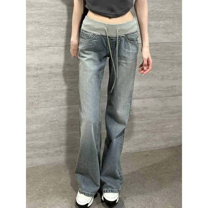 Casual Fashionable Thin Fabric High Waist Cuffed Loose Fit Women's Jeans Blue Cotton 100% Washed Processed Summer 2026
