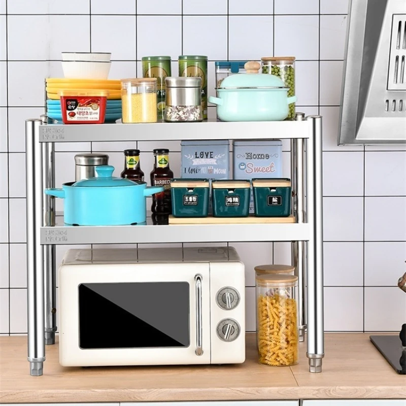 

Кухонная полка из нержавеющей стали 304, многослойная стойка для хранения, органайзер для микроволновой печи и плиты, компактное решение для кладовой