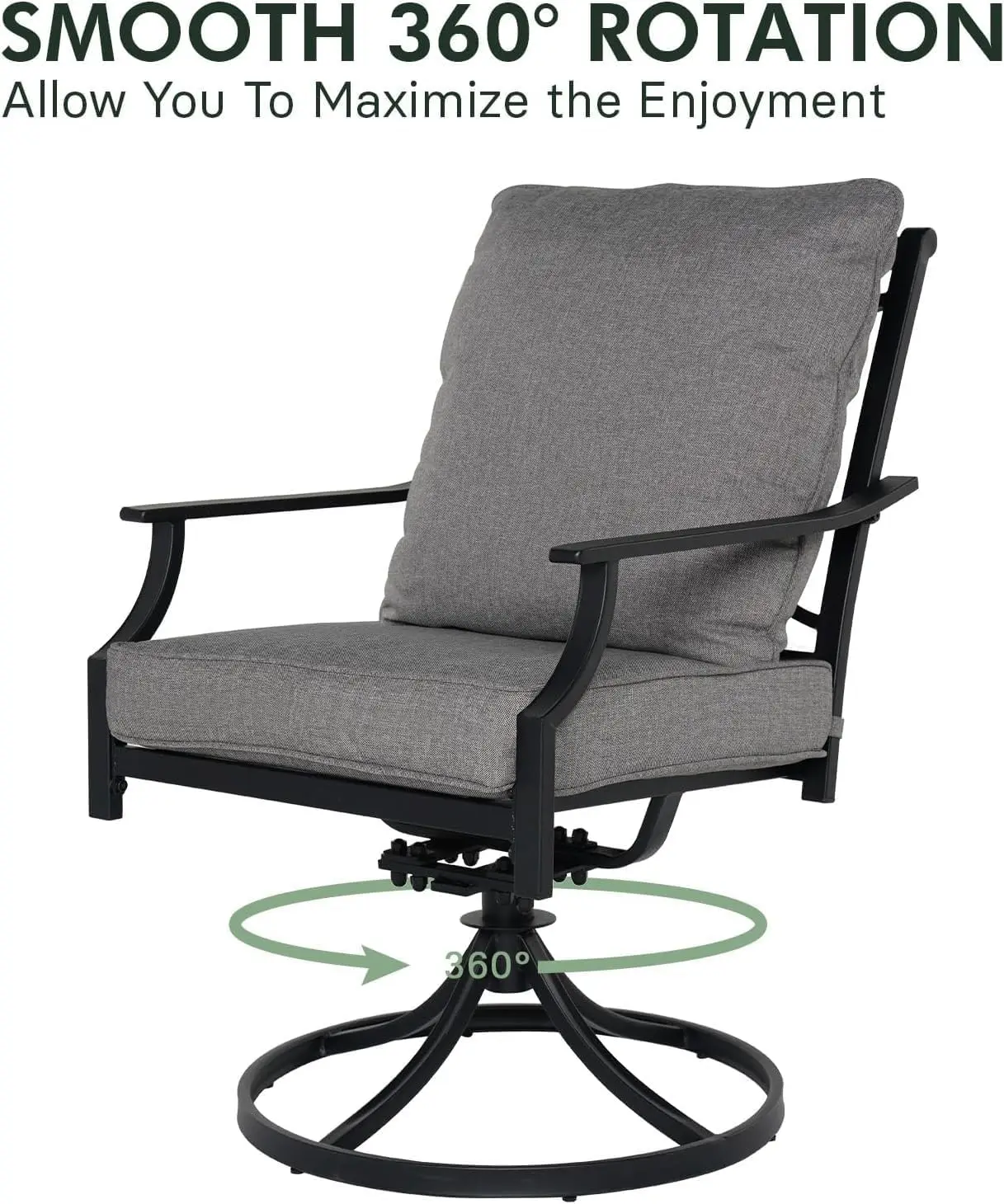 Обеденный набор на 2 человека, обеденный набор на открытом воздухе с электронным покрытием, 2 вращающихся обеденных стула, набор уличной мебели с подушками Olefin, серый