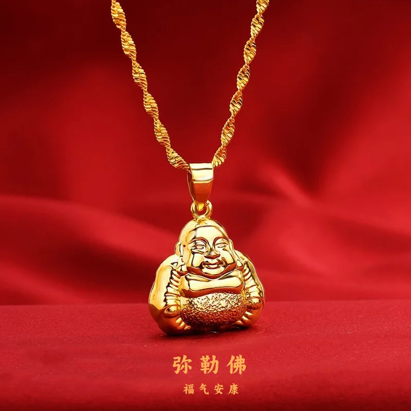 

Noble AU999 gold necklace for women 24k pure gold Maitreya Buddha pendant female sweater chain pendant clavicle chain