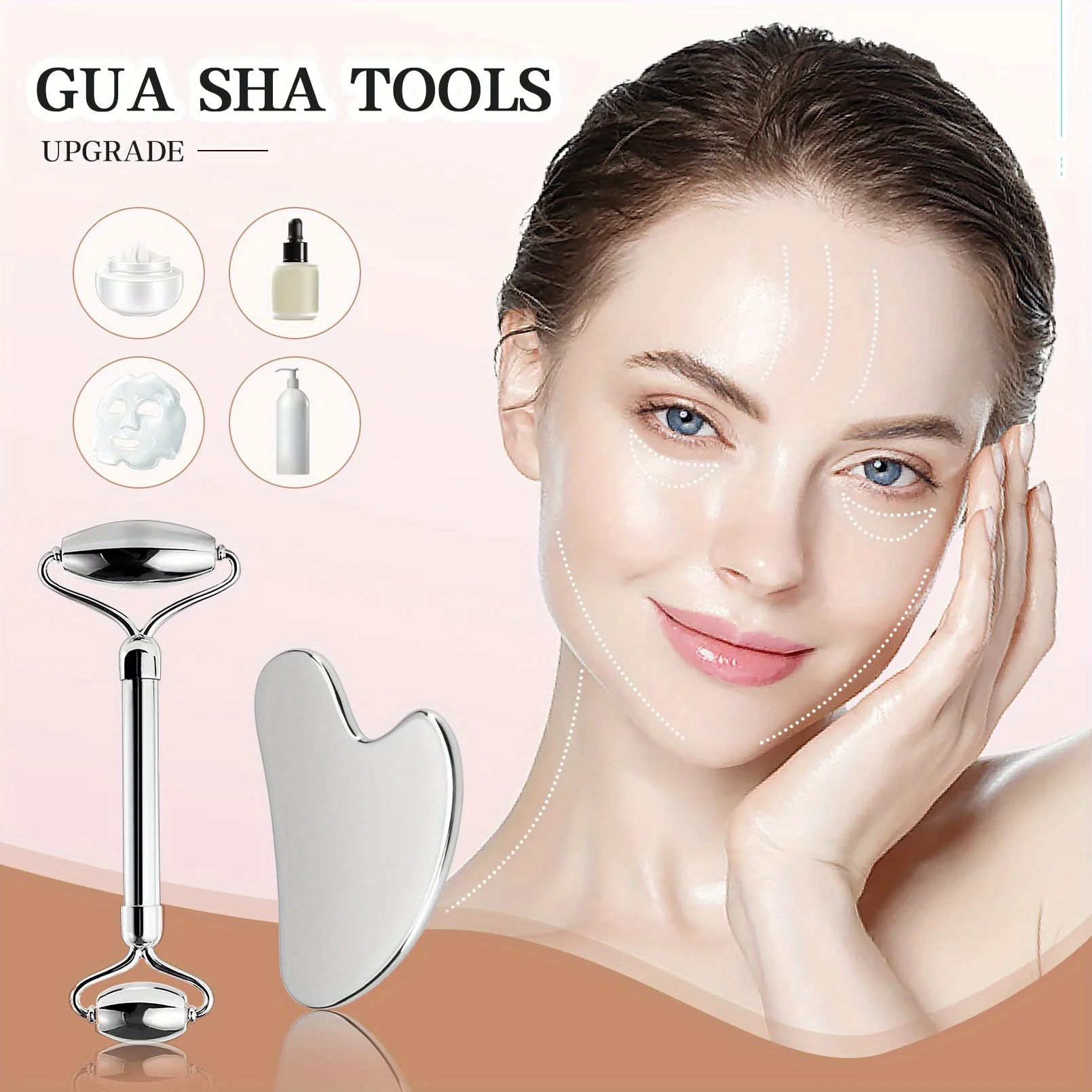 4pcs Ice Face Roller Facial Skincare Ice Roller Set,Facial Roller GuaSha FaceTool Set,Face Massage Roller Lifting Contouring