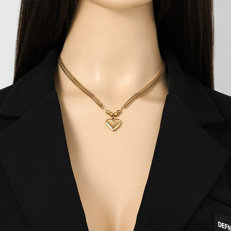 EILIECK 316L الفولاذ المقاوم للصدأ القلب الحب قلادة قلادة بيان الذهبي لامعة سميكة مكتنزة طوق استرخى سلسلة عنق مجوهرات #4