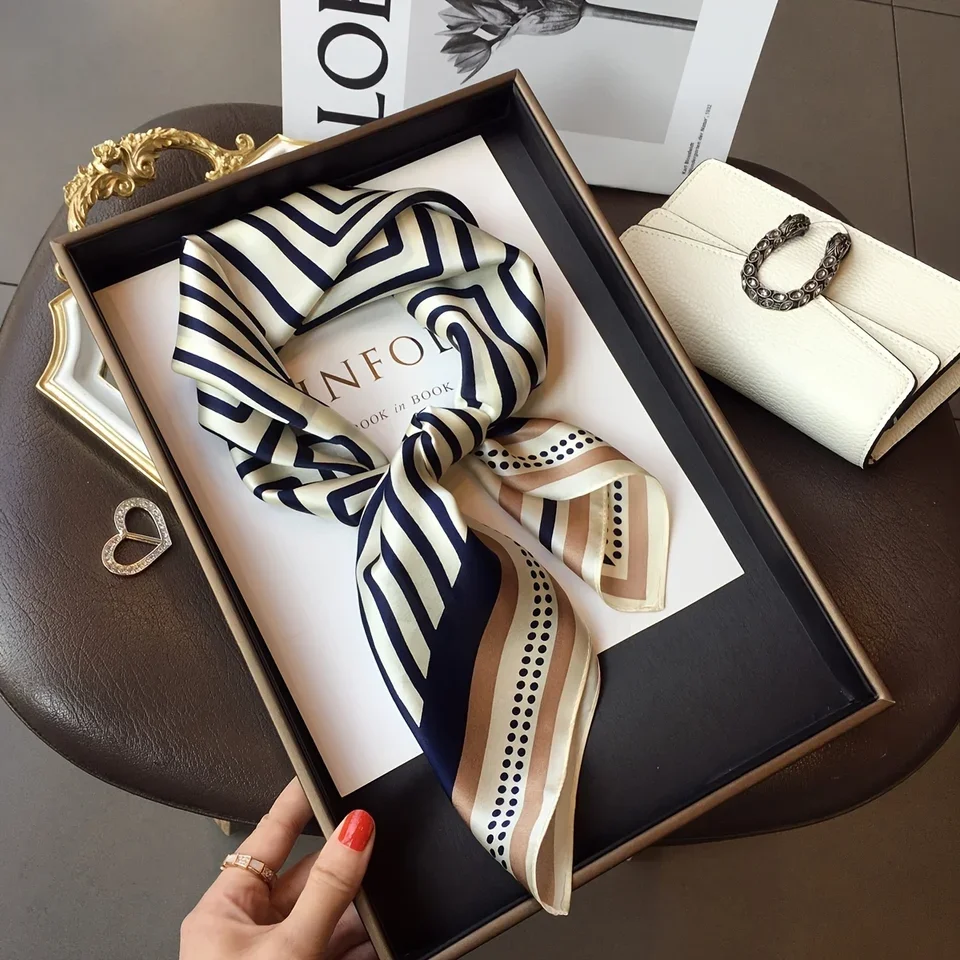 Elegant Nordic Style All Seasons Scarf Faux Silk Shawl Bandana Simple Chic Decorative Wrap For Women Square Scarves