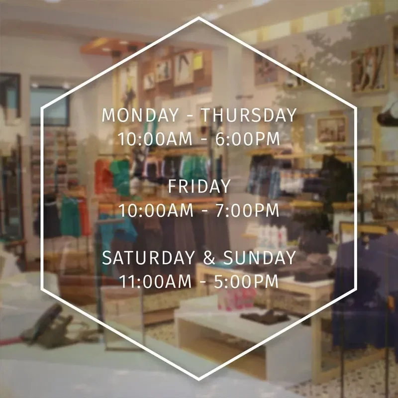 Store Hours Sign - Simplistic Modern Business Vinyl Hexagon Decal Hours Of Operation Sticker For Glass Window Door BH04