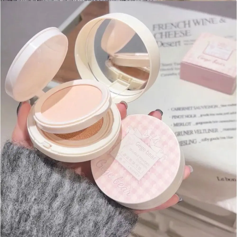 Natural Finish Matte Face Pressed Powder Whitening Cream 2 In 1 Oil Control Foundation Double Layer Lasting Brightening
