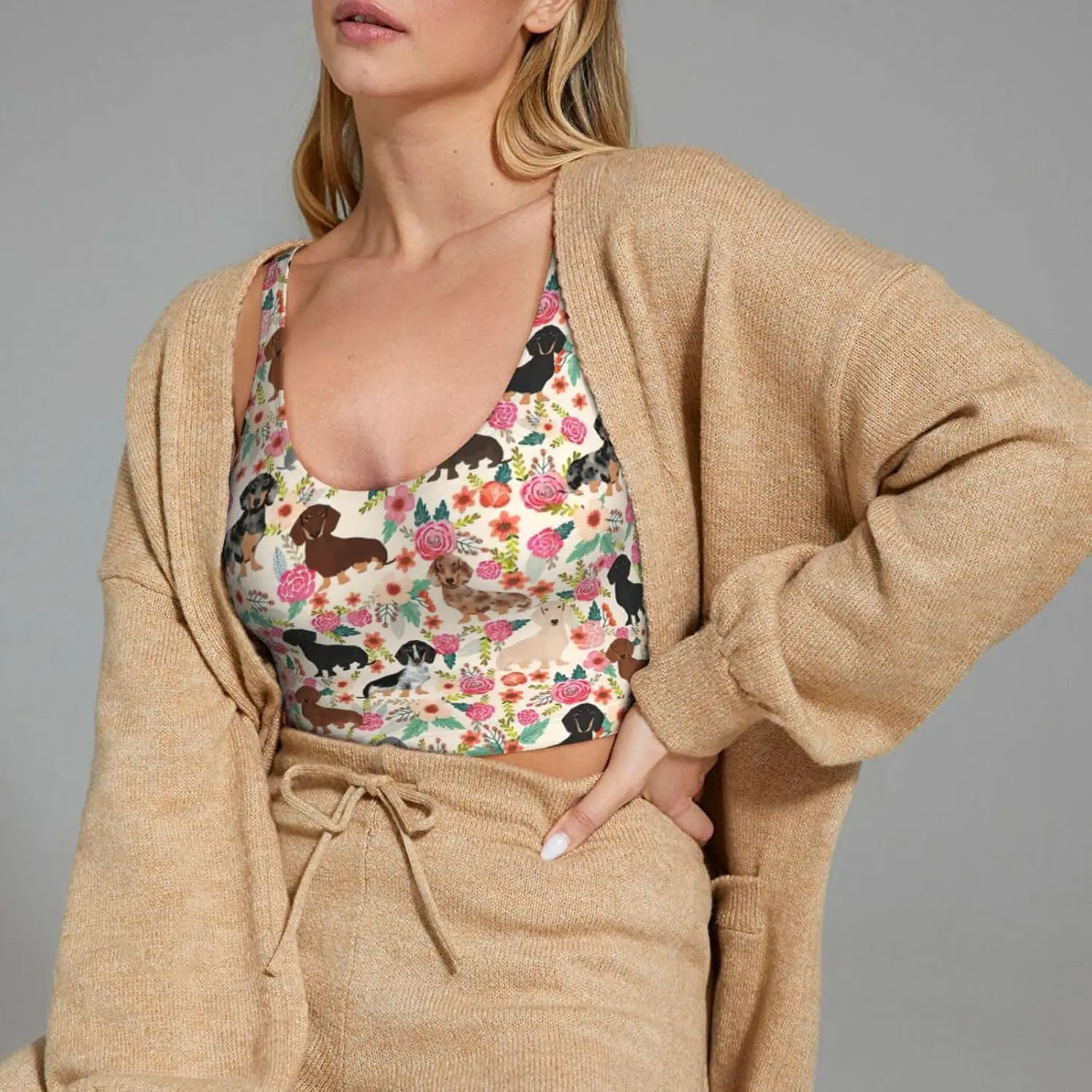 ダックスフント プリント レディース ユーティリティ ベスト スポーツ ベスト ヨガ ワークアウト ベスト 女性用 軽量 夏