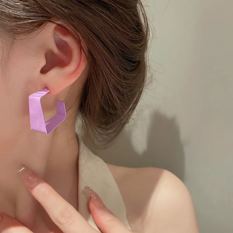 Purple Is Geometric Crystal Love Flowers Earring 2022 Trend New South Korea Fashionable Woman Jewelry Accessories