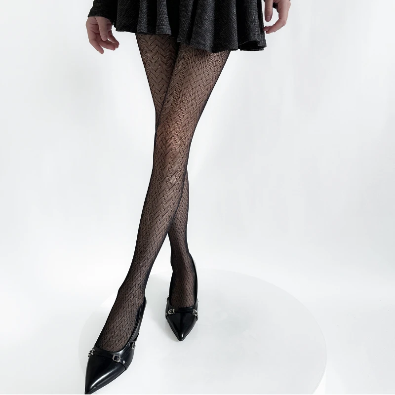 2025 New Mesh Fishnet Stockings Pantyhose Women Wave Pattern Black Tights Lingerie Sexy Slim Body Stocking Women Tight Pantyhose