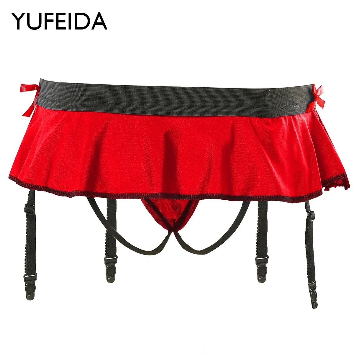 

Men Erotic Crossdress Lingerie Sissy Underwear Ruffled Decor Skirt Thongs Jockstrap Sexy T-Back Panties with Garters Belt Briefs