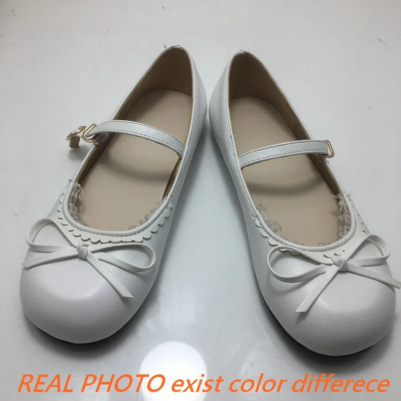 REAVE CAT 32 33 Women Flats Round Toe Bowknot Buckle Strap Size 44 45 Soft Sweet Shallow Girls Student Shoes Spring