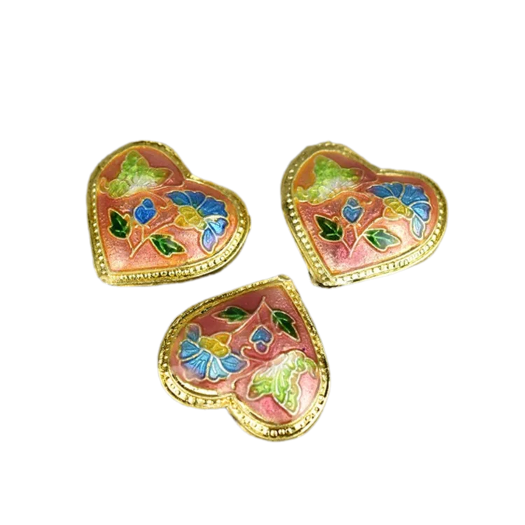 5Pcs DIY Enamel Heart Shape Beads Chinese Ethnic Cloisonne Handmade Love Beads Earrings Bracelets Pendant Jewelry Making