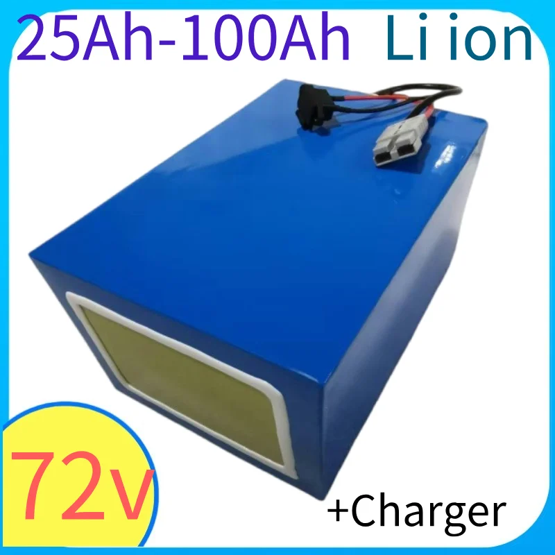 Batterie au lithium Li ion avec chargeur, 72V, 50Ah, 60Ah, 40Ah, 100Ah, 80Ah, BMS pour scooter, vélo électrique, moto, 3000W