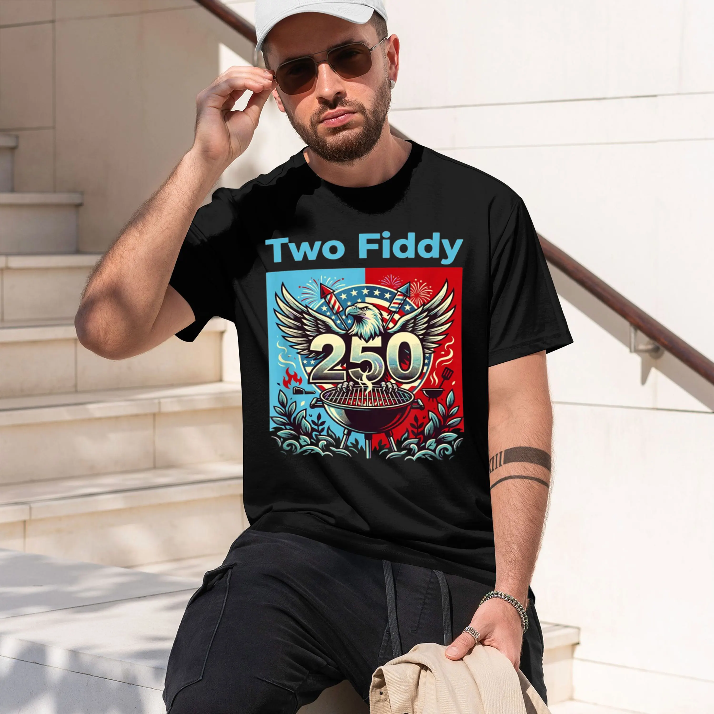 Two Fiddy 4Th Of July 250 Patriot Amera T-Shirt Summer Short-Sved Breathable Sweat-Wking Versatile Trendy T-Shirt 2026 New Model