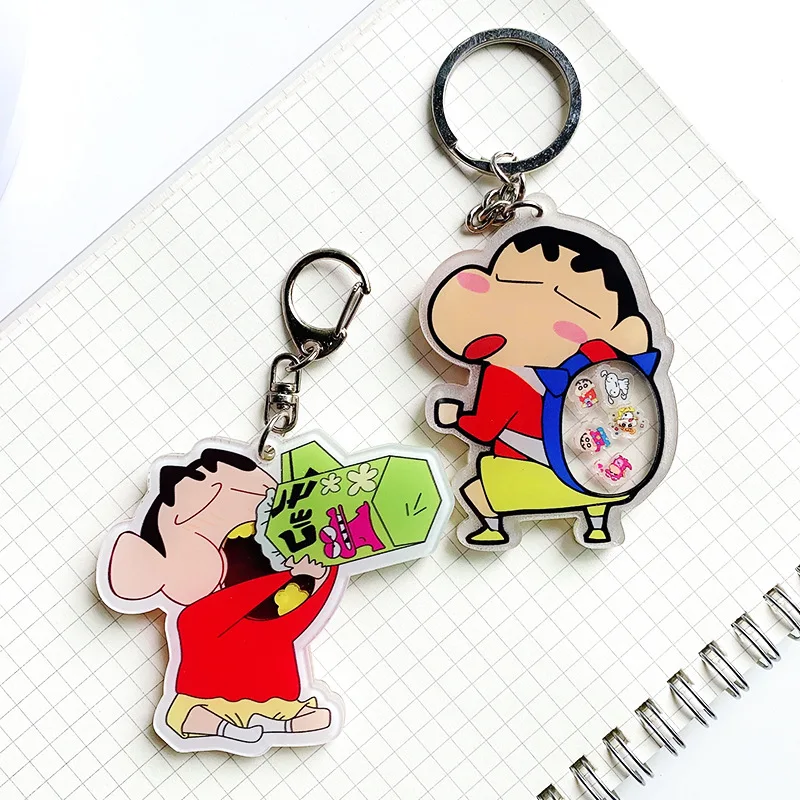 Crayon Shin-chan Keychain Cartoon Acrylic Key Chain Action Anime Figures Waniyama San School Bag Pendant Keyring Jewelry Gifts