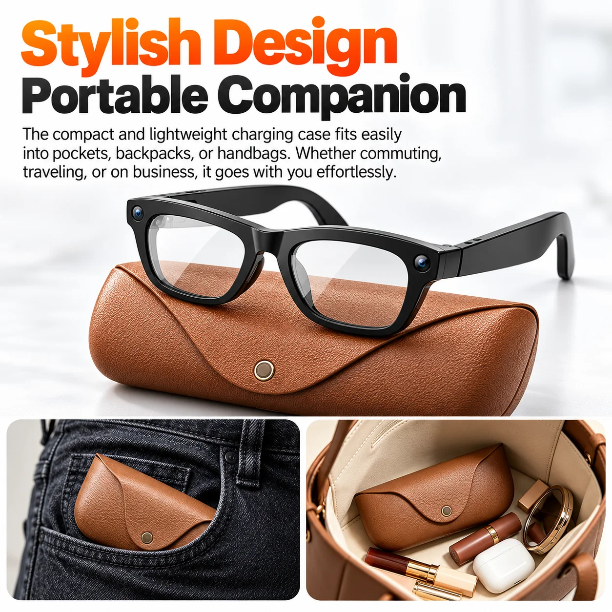 AI Smart Glasses 8MP Camera EIS Anti Shake Video Recording Real Time Translation Vlog Travel with Charging Case