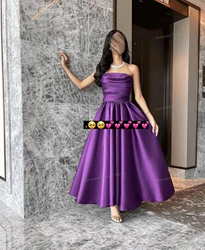 Elegant Off the Shoulder Evening Dress with Tiered Ruched A-Line Tea Length Satin Prom Dress High Quality فساتين سهره فخمة 2024