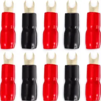 

10 Pairs 4Ga Terminal Connectors Crimp Fork Adapters For Speaker Wire Red Black Boots Crimp Terminals Cable Adapter