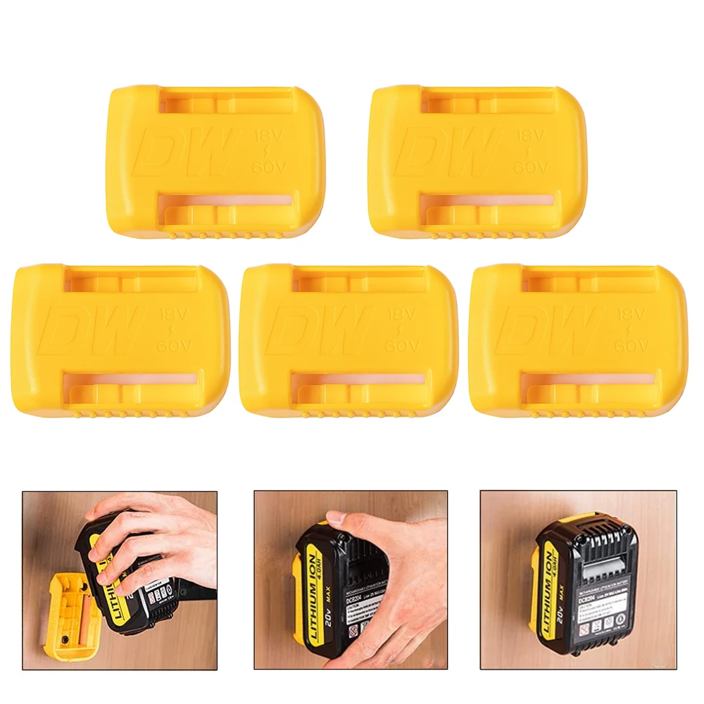 2/5/10pcs For Dewalt 18V 20V 60V Battery Holder Wall Storage Mounts Stander Mount Display Hanger Dock Battery Belt Buckle Yellow