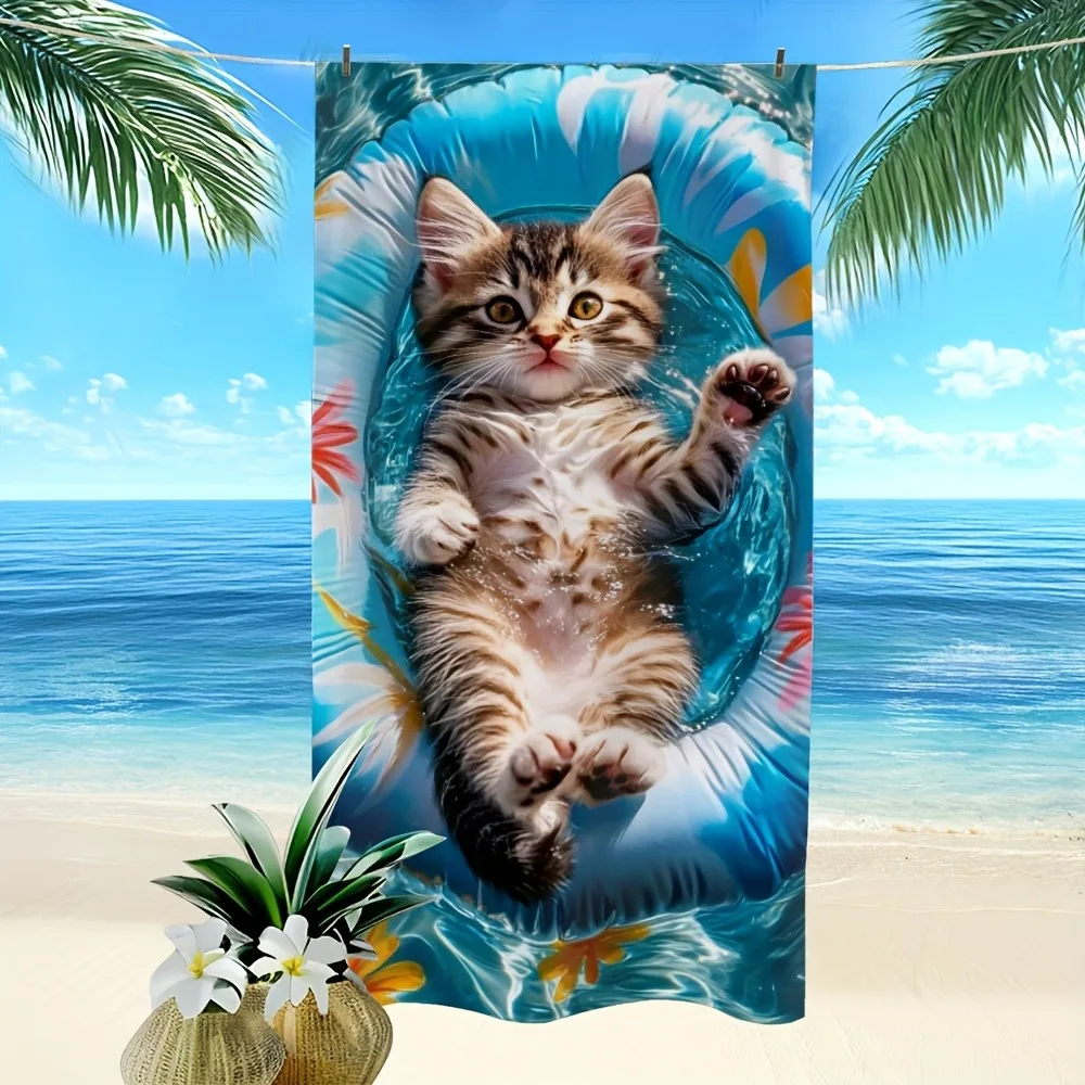 Cute Kitten on Inflatable Floater Beach Towel: Fun in the Sun! Suitable for towels, bath towels, beach towels