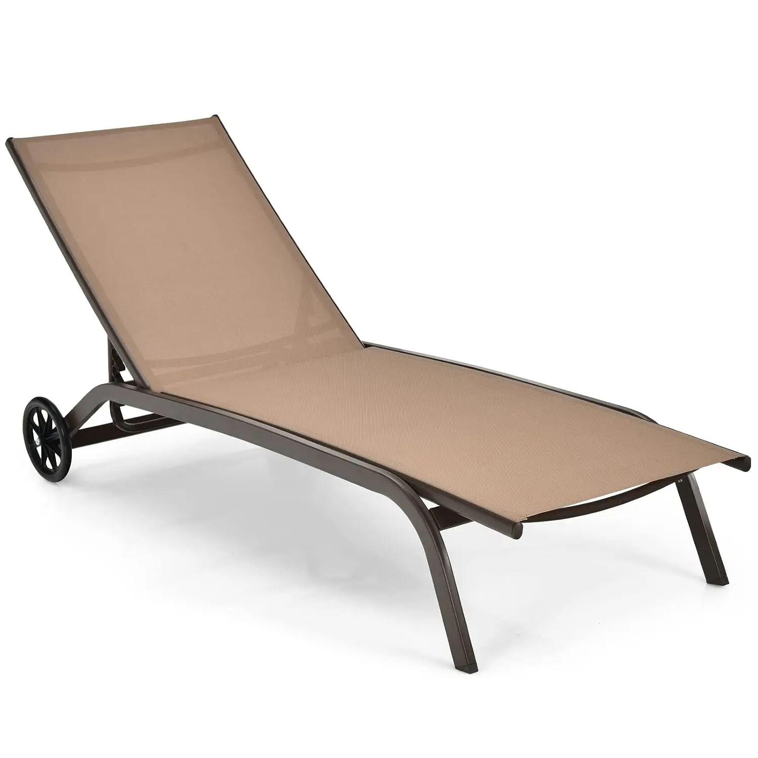 Outdoor Chaise Lounge with Wheels, 6-Position Adjustable Tanning Recliner, Patio Pool Beach, Customized
