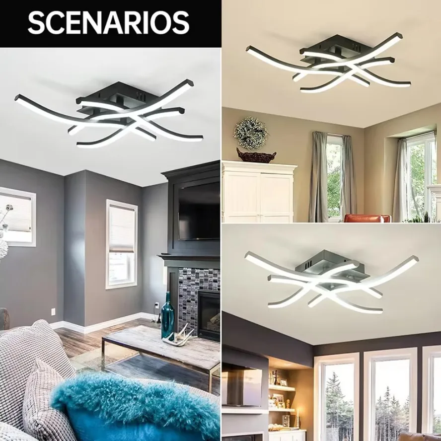 LED Ceiling Light Modern Living Room Bedroom Kitchen Balcony Fixtures AC85-265v Curved Design Remote Dimming Home Decor Lighting