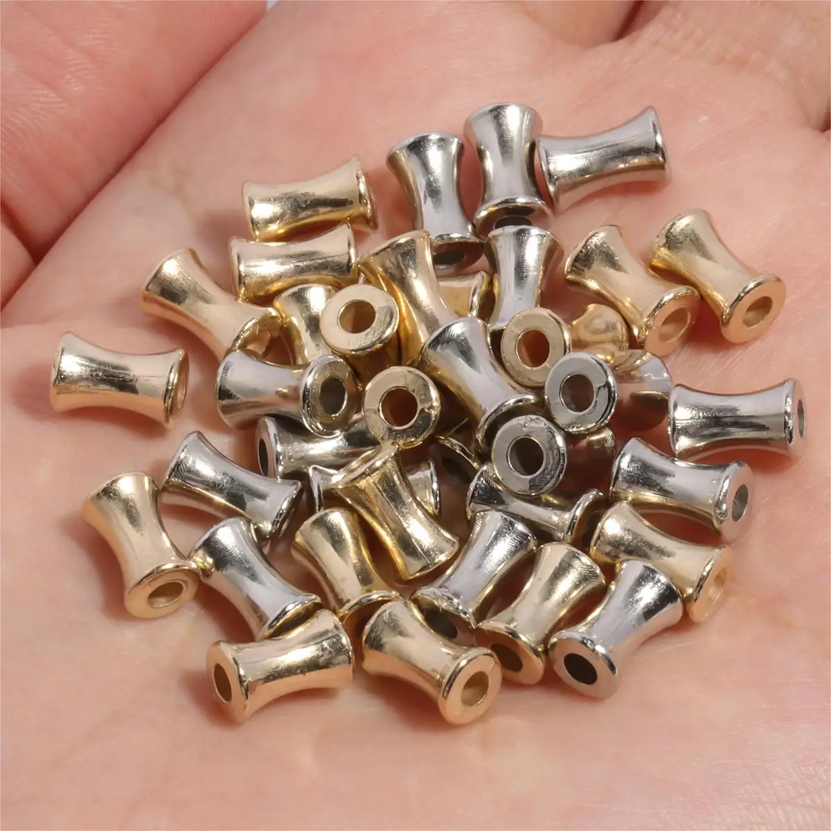 200pcs Large Hole Bamboo CCB Spacer Beads Gold Color Loose Beads For Jewelry Making Supplies DIY Charms Bracelet Accessories