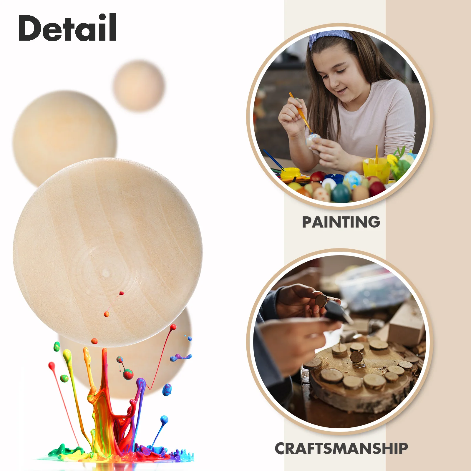 

40Pcs Solid Wood Balls Round Craft Beads Durable No Holes DIY Wooden Accessories Natural Grain Wood Balls Assorted Wooden Beads