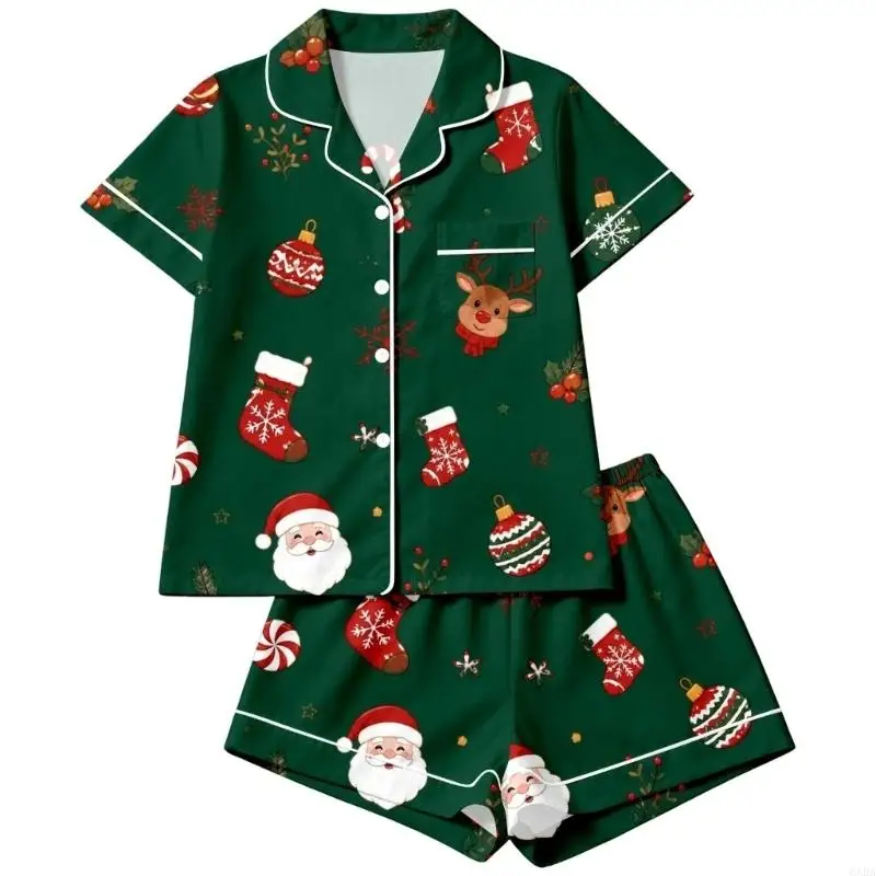 Women's pajama set button-down pajama set collared top paired with shorts adorable loungewear set 6XDA