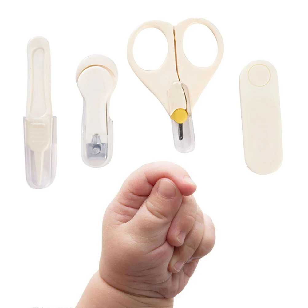 

4 шт., набор для ухода за детскими ногтями, милые кусачки для ногтей, пилочка, пинцет, ножницы, портативный детский маникюрный набор для новорожденных малышей (белый)