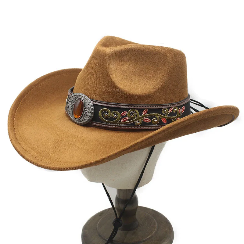 Western Cowboy Curled Brim Big Brim Cowboy Hat Cow Head Accessories Suede Jazz Hat Riding Hat