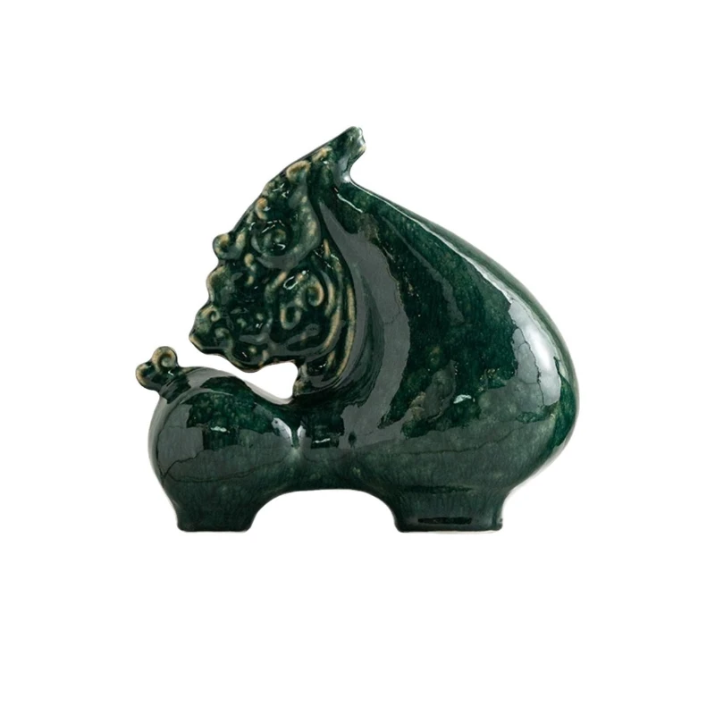 

New Chinese dark green horse ceramic office decoration ornament, living room entrance desktop high-end tea room