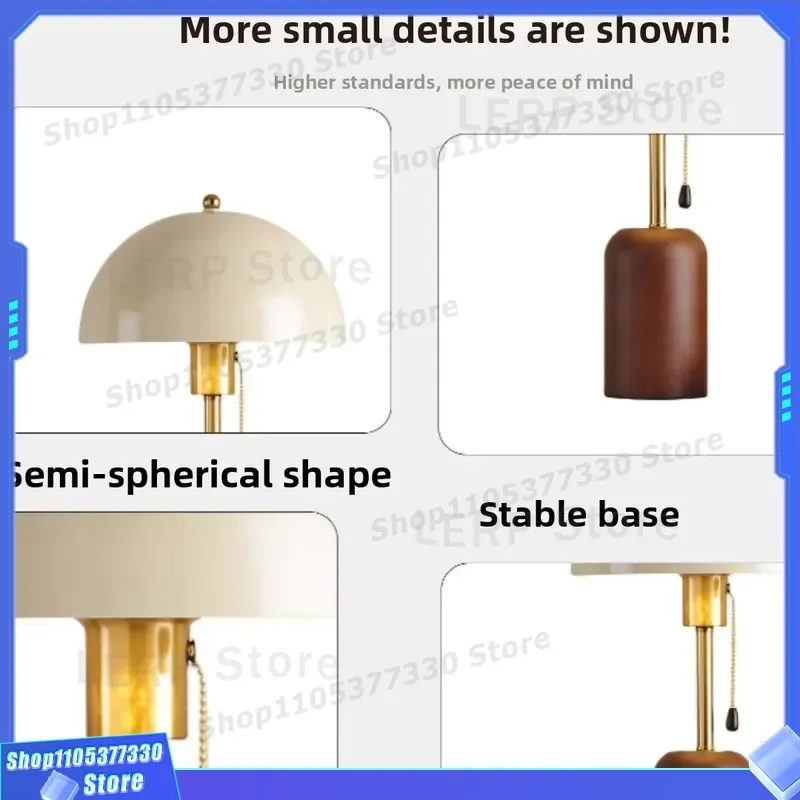 Medieval Floor Lamp LED Dimmable Warm Light Solid Wood Side Table for Bedroom Study Living Room Eye Protection Decor Solid