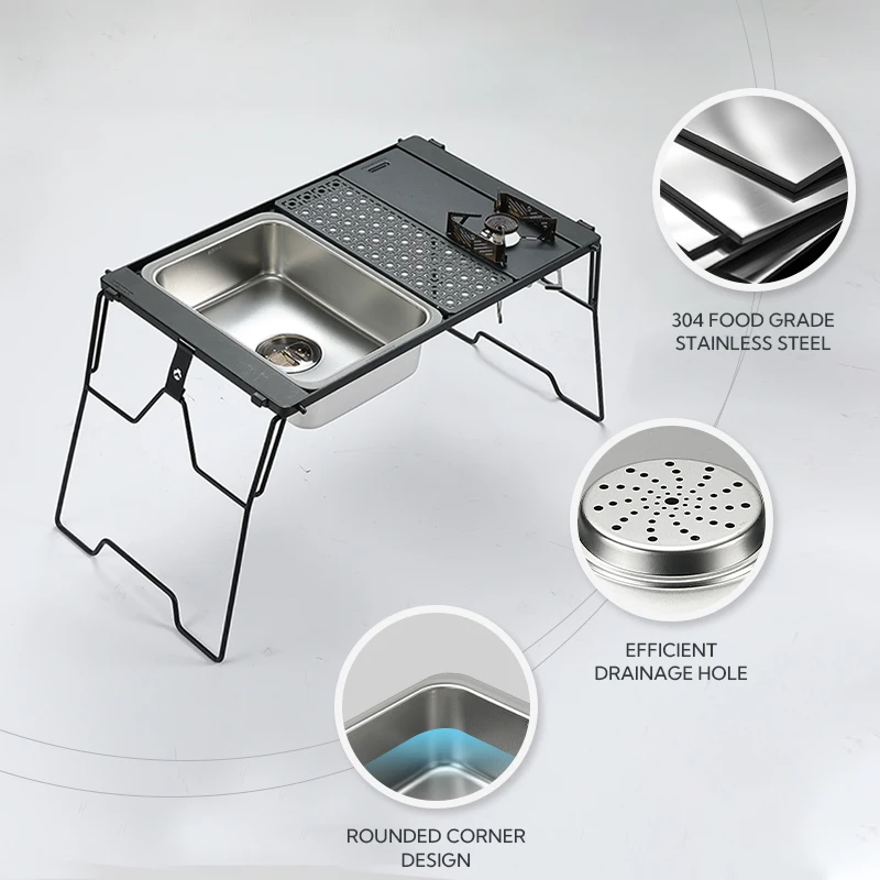 CAMPINGMOON CK-26 IGT وحدة واحدة بالوعة 304 الفولاذ المقاوم للصدأ متعددة الوظائف غسل الصحون بالوعة حوض تخزين المياه للتخييم في الهواء الطلق #5