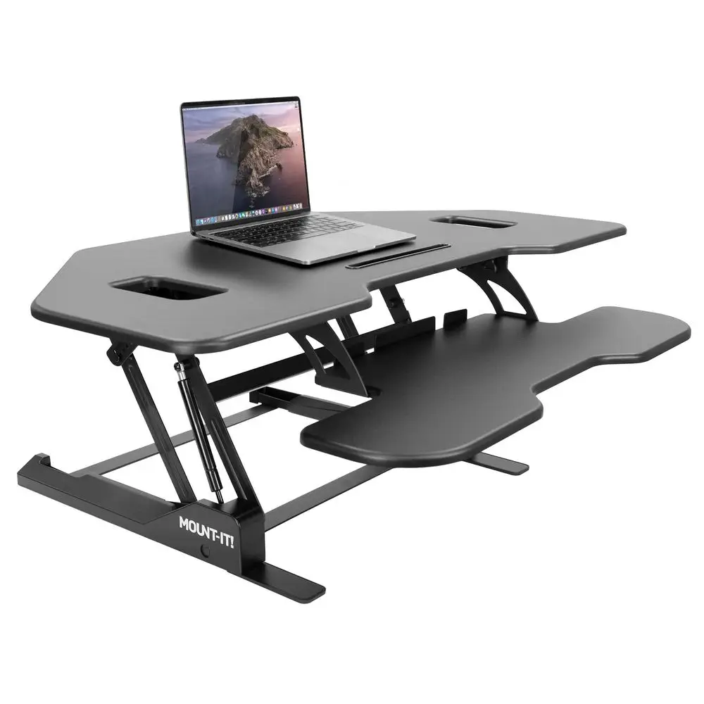 Corner Standing Desk Converter Height Adjustable 43 Wide Desktop Corner Stand Up Desk with Gas Spring Handle Stand Up Computer
