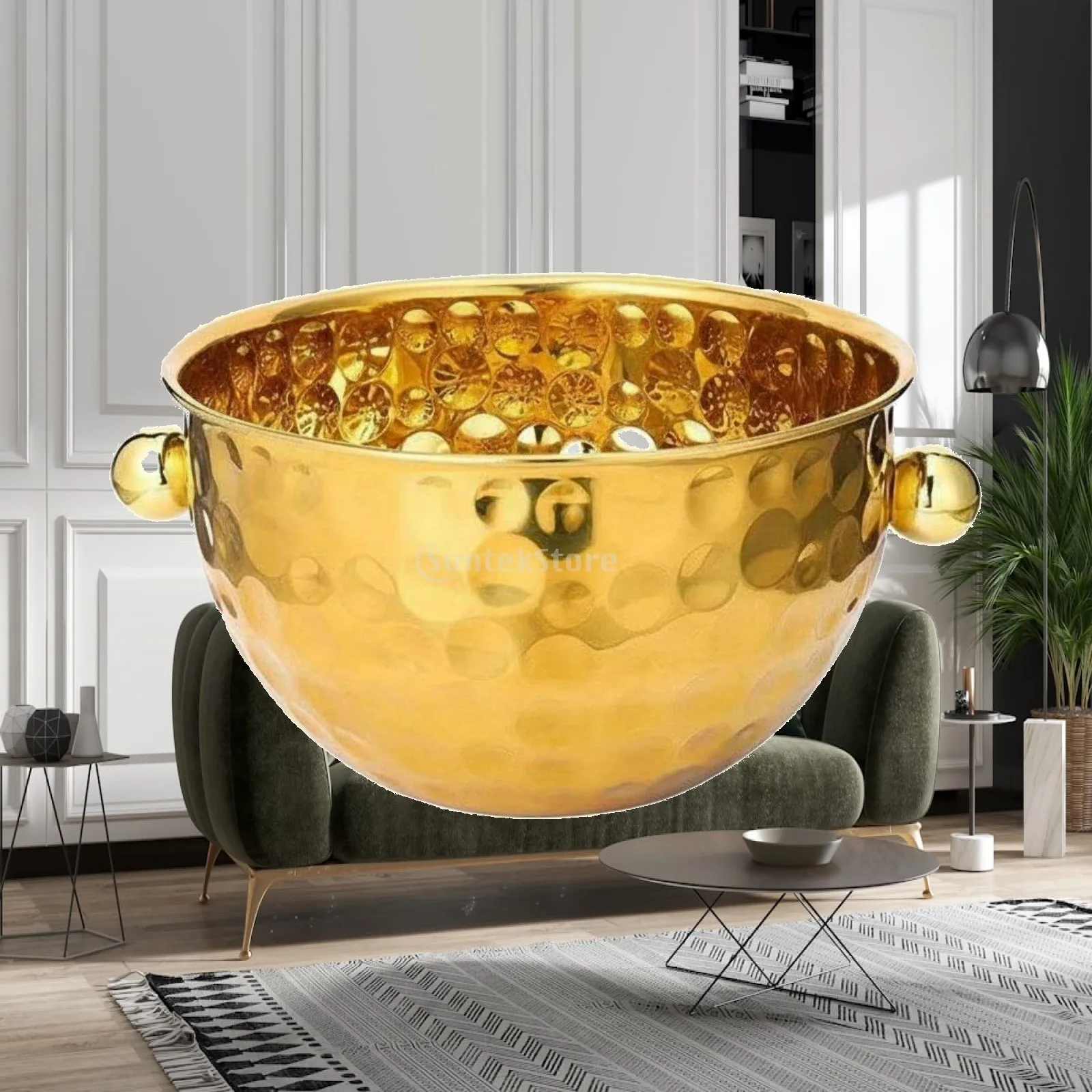Salad Bowl Hammered Stainless Steel Large Serving Bowl for Restaurant Catering Home Kitchen and Outdoor Events