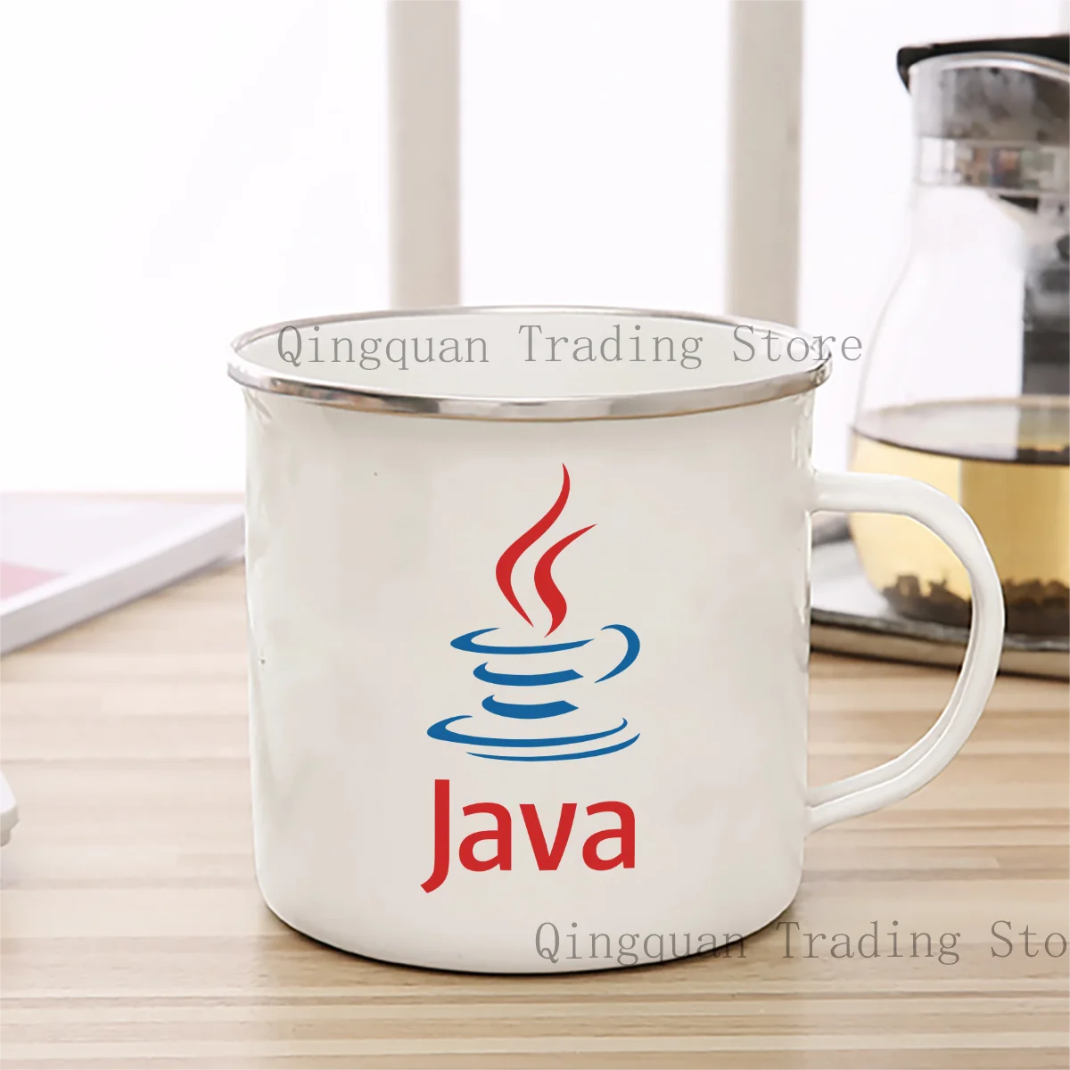 Java эмалированная чашка, кофейная кружка 11 унций, керамическая чашка для кофе, чая, какао, ручка, чашка для чая и напитков