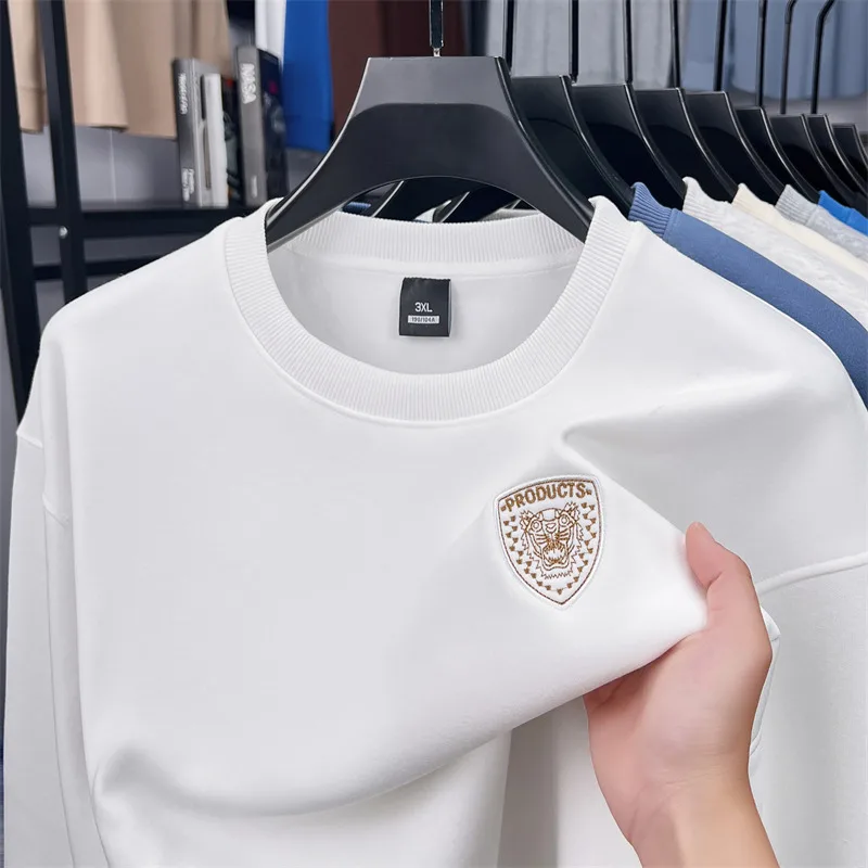 Luxury Man Long-Sleeved T-Shirt Badge Embroidery Fleece-Lined Thickened Round Neck Autumn Winter New Fashion Casual Hot MensTops