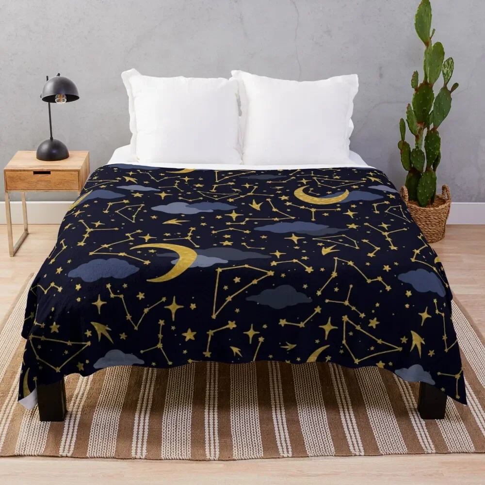 

Celestial Stars and Moons in Gold and Dark Blue Throw Blanket anime Retros Blankets