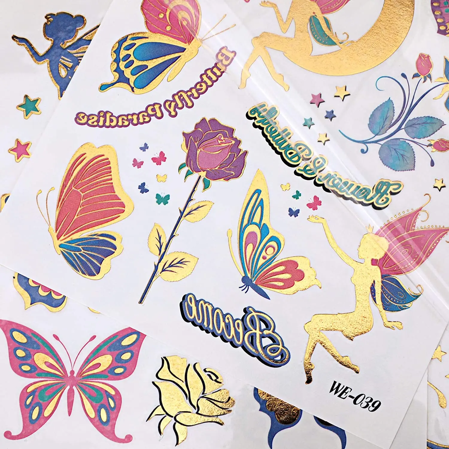 Butterfly Party Favors Gold Stamping Butterfly Tattoo Sticker Colorful Butterfly Slap Bracelet