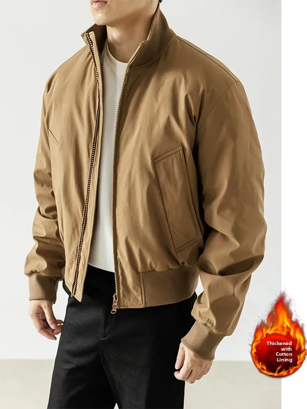 سترة طيران أمريكية الطراز للرجال، معطف قطني قصير سميك للخريف والشتاء، ملابس خارجية دافئة للشارع الراقي، ملابس كاجوال للراحة #1