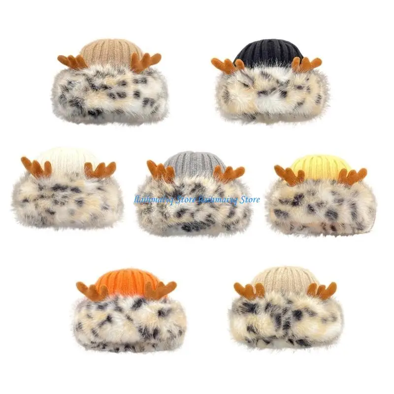 

573B Plush Knitted Patchwork Hat Caps Women Outdoor Casual Skiing Shopping Hat