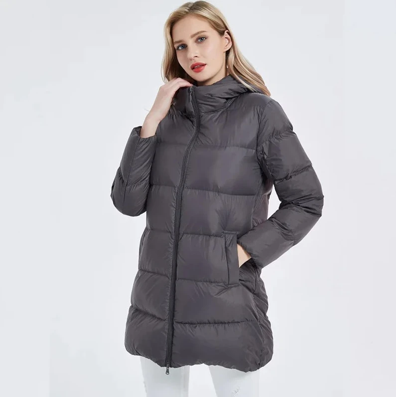 Commuter Style Down Coat 2025 Winter Women's White Hooded Jacket Mid-Length Luxury Polyester
