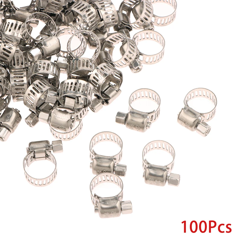 Kit de braçadeira de mangueira de aço inoxidável 304, 100 peças-6mm a 44mm, linha de combustível e clipes de tubulação de água, conjunto durável de fixadores de mangueira de vários tamanhos