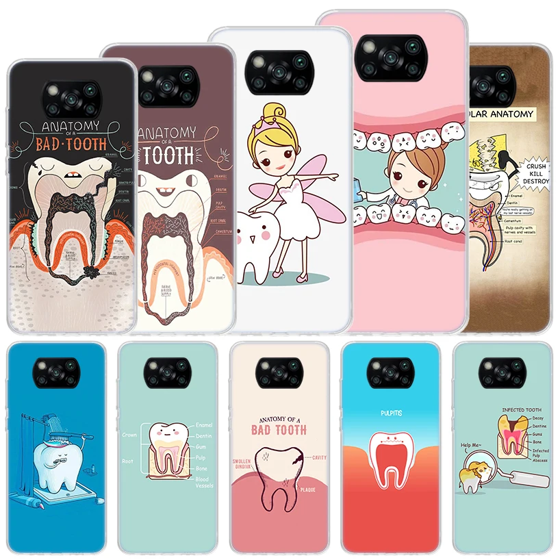 Wisdom Teeth Dentist Tooth Soft Case For Xiaomi Poco X6 X5 X4 X3 Nfc F6 F5 Pro Phone Cover F4 Gt F3 F2 F1 M5S M4 M3 M5 Funda Coq