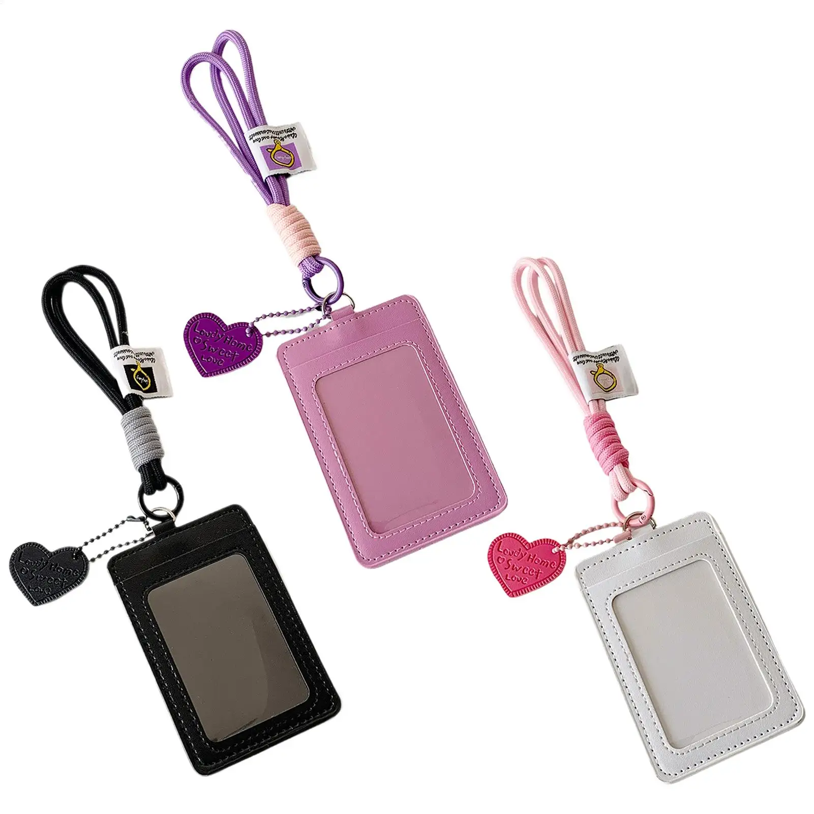 Cute Double Slot Card Holder Keychain with Heart Charm, for Photo ID Bus Card, Purse Handbag Accessory, Gift for  Christmas